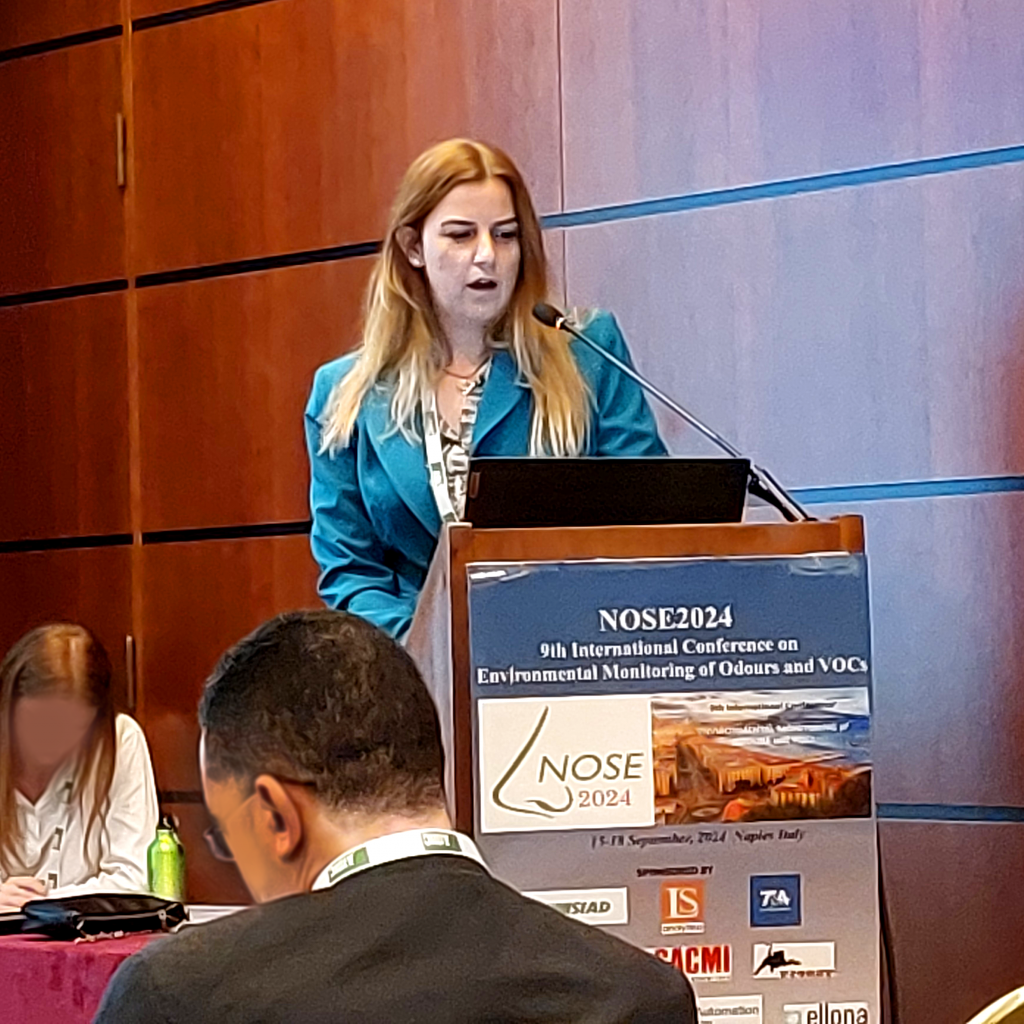 Chara Karakosta (ENVIROMETRICS) presenting the LEARN project at NOSE 2024